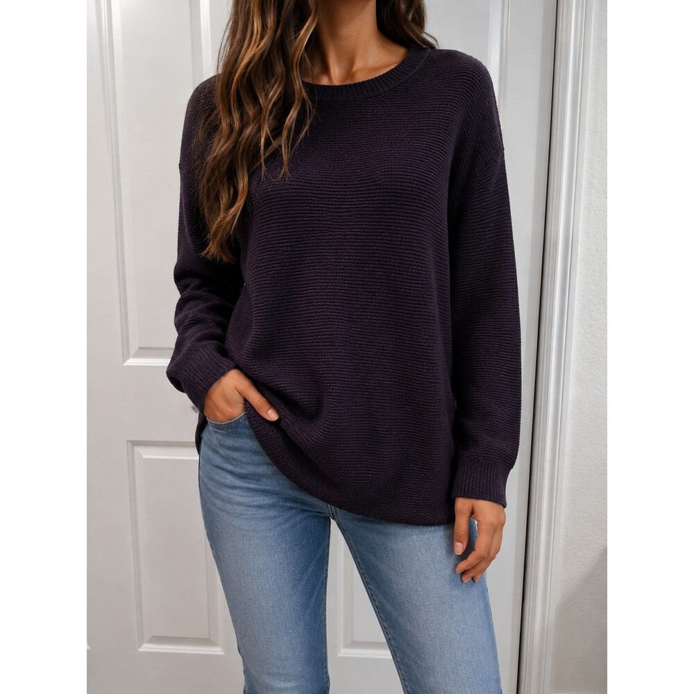 Zara Women's Medium Plum Purple Oversized Knit Sweater Crew Neck Long Sleeve M